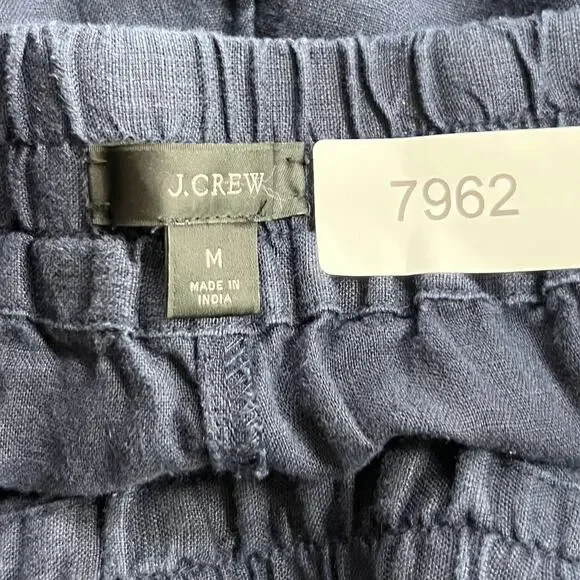 J.Crew Pants Women's Size M Navy 100% Linen Wide Leg Drawstring Pockets Relaxed - Picture 7 of 9